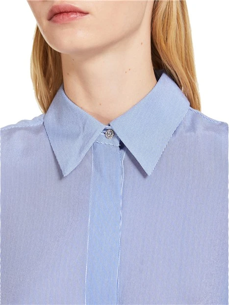 CAMICIA IN CREPE DE CHINE PURA SETA DONNA CELESTE