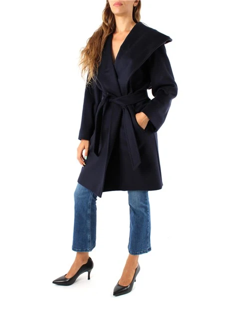 CAPPOTTO CORTO CON CAPPUCCIO IN PURA LANA DONNA BLU