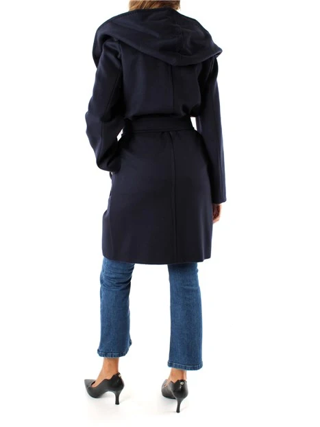 CAPPOTTO CORTO CON CAPPUCCIO IN PURA LANA DONNA BLU