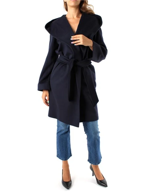 CAPPOTTO CORTO CON CAPPUCCIO IN PURA LANA DONNA BLU