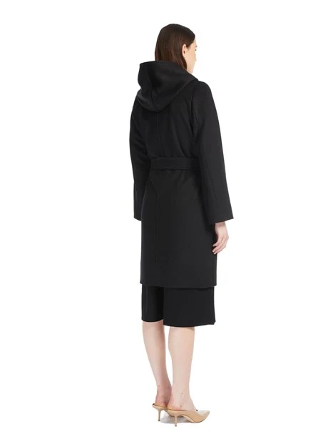 CAPPOTTO CORTO CON CAPPUCCIO IN PURA LANA DONNA NERO