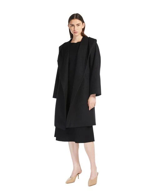 CAPPOTTO CORTO CON CAPPUCCIO IN PURA LANA DONNA NERO