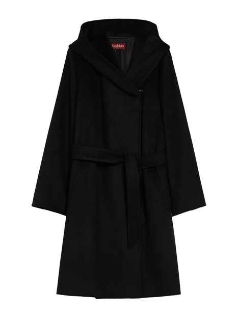 CAPPOTTO CORTO CON CAPPUCCIO IN PURA LANA DONNA NERO