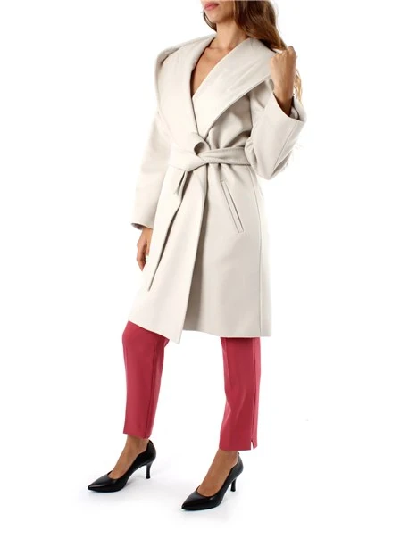 CAPPOTTO CORTO CON CAPPUCCIO IN PURA LANA DONNA BEIGE