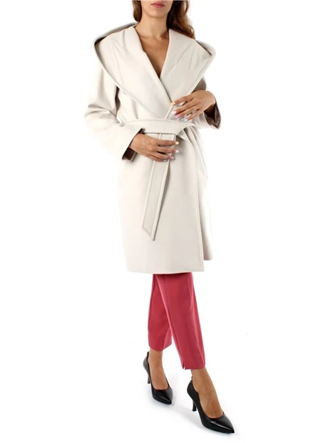 CAPPOTTO CORTO CON CAPPUCCIO IN PURA LANA DONNA BEIGE