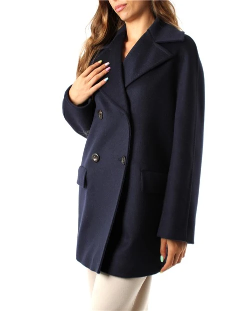 CAPPOTTO CORTO IN PURA LANA E MELANGE DONNA BLU