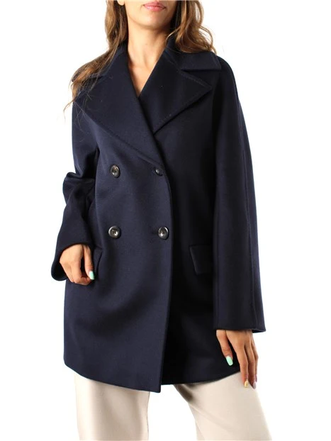 CAPPOTTO CORTO IN PURA LANA E MELANGE DONNA BLU