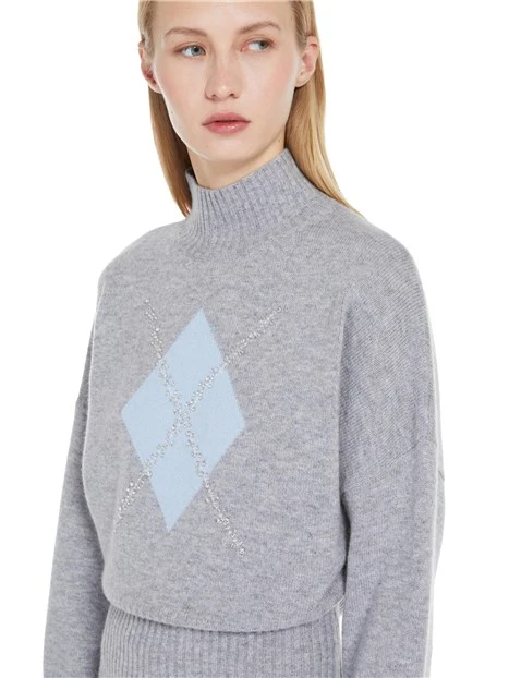 MAGLIA DOLCEVITA IN MISTO CASHMERE CON FANTASIA GEOMETRICA DONNA GRIGIO