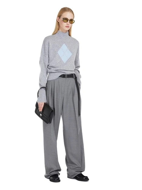 MAGLIA DOLCEVITA IN MISTO CASHMERE CON FANTASIA GEOMETRICA DONNA GRIGIO