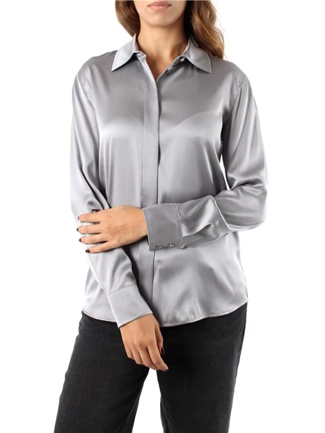 CAMICIA MISTO SETA IN TRAMA LAVATO DONNA GRIGIO