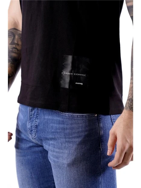 T-SHIRT MANICA CORTA CON STAMPA LOGATA UOMO NERO