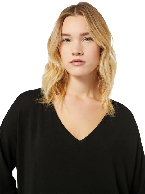 MAGLIA SCOLLO A V MISTO VISCOSA DONNA NERO