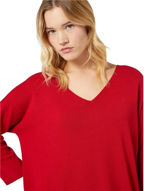 MAGLIA SCOLLO A V MISTO VISCOSA DONNA ROSSO