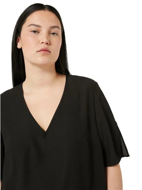 VESTITO CORTO DRITTO CON SCOLLO A V DONNA NERO