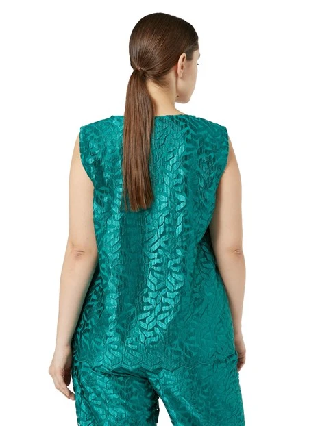 BLUSA IN TULLE RICAMATO CON FANTASIA FLOREALE DONNA VERDE