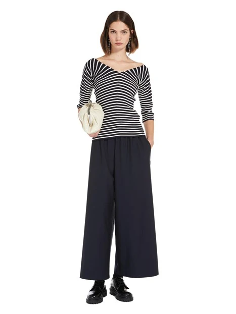 PANTALONI PALAZZO IN TELA DI PURA LANA DONNA BLU