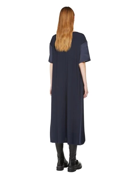 VESTITO LUNGO IN MAGLIA FLUIDA MANICA CORTA DONNA BLU