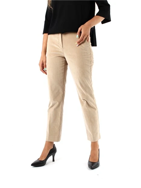 PANTALONI CROPPED IN VELLUTO DI COTONE A RIGHE MONOELASTICO DONNA BEIGE