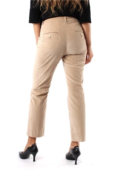 PANTALONI CROPPED IN VELLUTO DI COTONE A RIGHE MONOELASTICO DONNA BEIGE