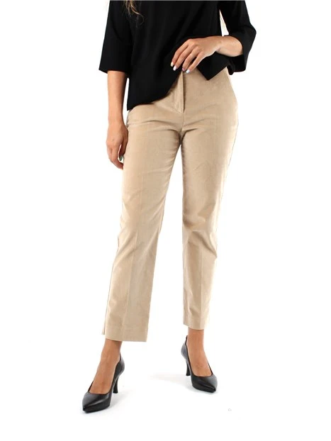 PANTALONI CROPPED IN VELLUTO DI COTONE A RIGHE MONOELASTICO DONNA BEIGE