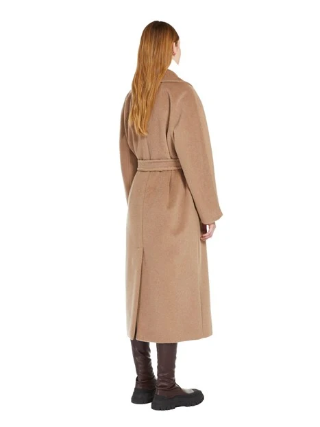 CAPPOTTO LUNGO A VESTAGLIA CON CINTURA IN LANA E MISTO ALPACA DONNA BEIGE