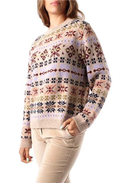 MAGLIA GIROCOLLO IN MISTO LANA E ALPACA IN JACQUARD DONNA BEIGE