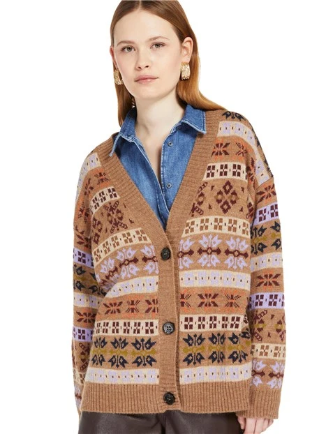 CARDIGAN IN FILATO DI MISTO ALPACA E LANA IN JACQUARD DONNA BEIGE