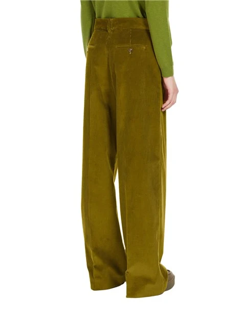 PANTALONI PALAZZO IN VELLUTO DI PURO COTONE DONNA VERDE