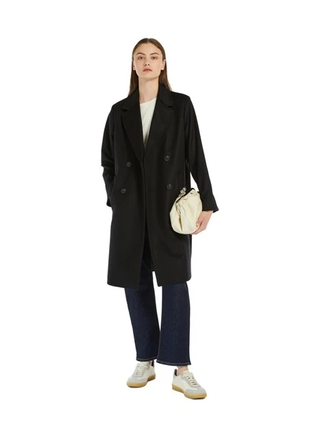 CAPPOTTO LUNGO IN PURA LANA E MELANGE DONNA NERO