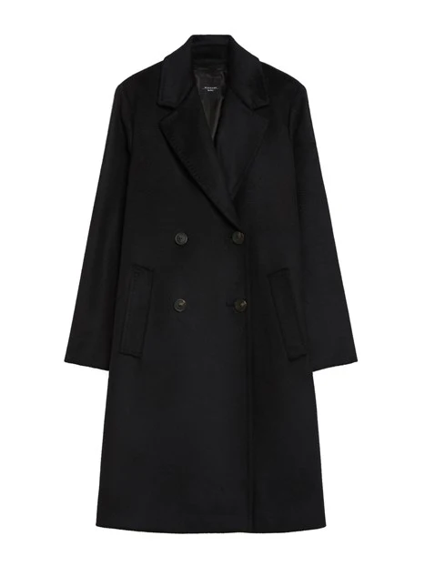 CAPPOTTO LUNGO IN PURA LANA E MELANGE DONNA NERO