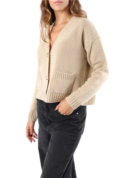 CARDIGAN IN FILATO DI PURA LANA DONNA BEIGE