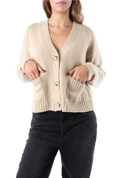 CARDIGAN IN FILATO DI PURA LANA DONNA BEIGE