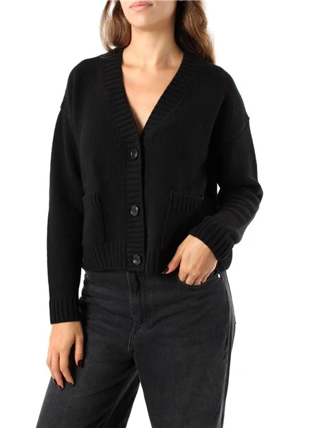 CARDIGAN IN FILATO DI PURA LANA DONNA NERO