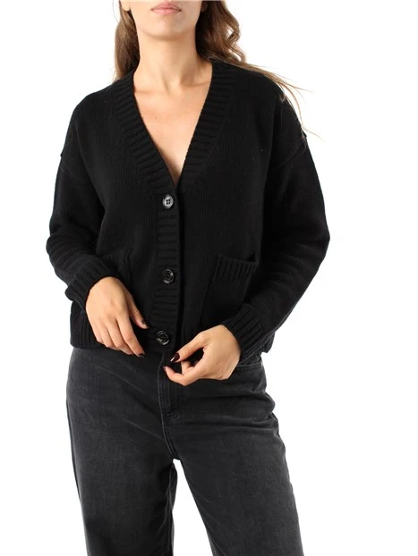 CARDIGAN IN FILATO DI PURA LANA DONNA NERO