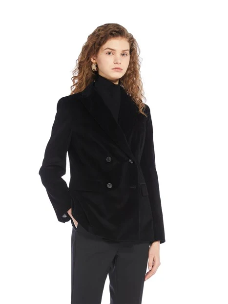 GIACCA BLAZER DOPPIOPETTO IN VELLUTO DI PURO COTONE DONNA NERO