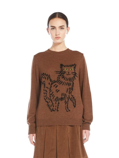 MAGLIA GIROCOLLO IN FILATO DI ALPACA E LANA CON DISEGNO DONNA NERO