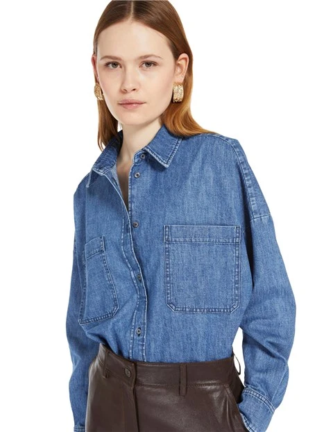 CAMICIA JEANS DENIM DI COTONE TRATTATO DONNA BLU