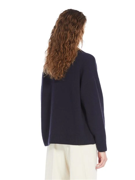 MAGLIA SCOLLO A V IN FILATO DI PURA LANA DONNA BLU