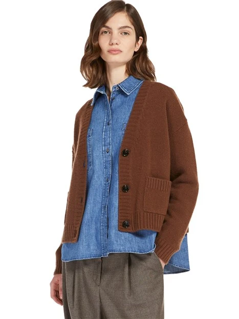 CARDIGAN IN FILATO DI PURA LANA DONNA MARRONE