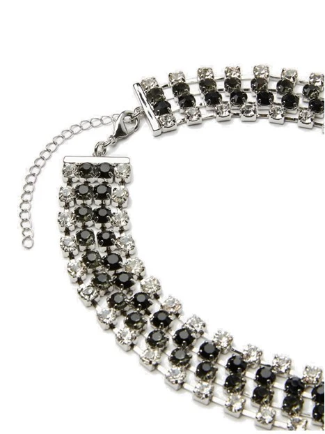 COLLANA MULTIFILO CON STRASS BICOLORE DONNA NERO