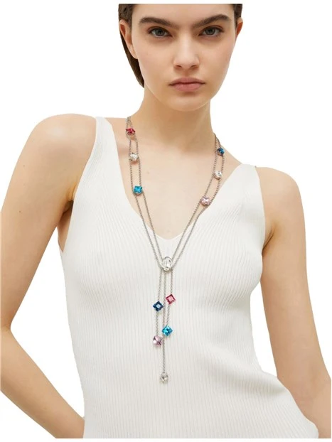 COLLANA LUNGA CON STRASS MULTICOLOR DONNA AZZURRO