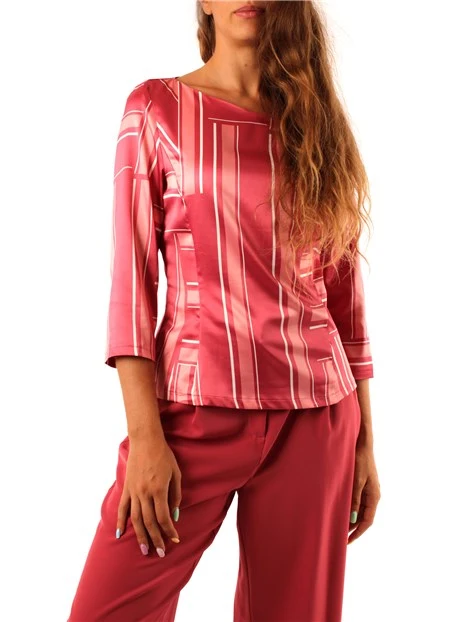 BLUSA IN RASO CON FANTASIA STAMPATA DONNA ROSSO