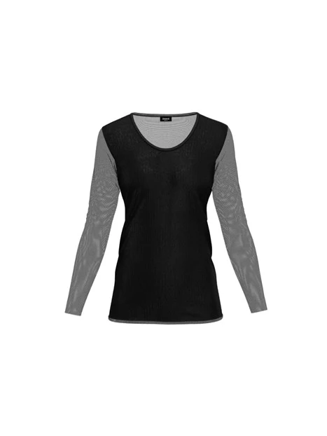 T-SHIRT MANICA LUNGA CON RICAMO E PAILLETTES DONNA NERO