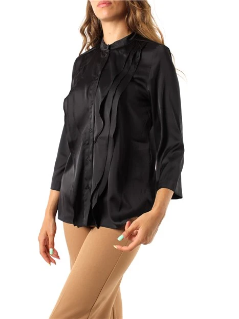 CAMICIA IN RASO LEGGERO CON TRAMA MONOELASTICA DONNA NERO