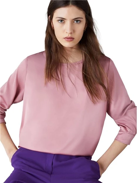 BLUSA IN RASO LEGGERO MONOELASTICO IN TRAMA DONNA ROSA