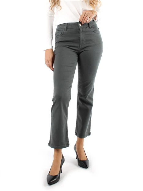 PANTALONI CROPPED IN GABARDINA DI COTONE LINEA FLARE DONNA VERDE