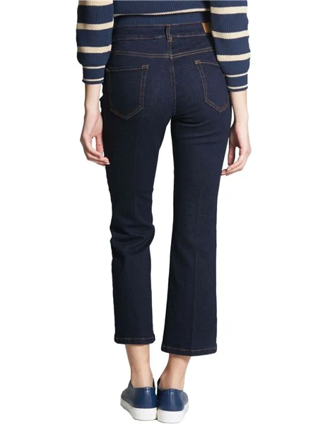 JEANS CROPPED A ZAMPA IN DENIM DI COTONE LAVATO DONNA BLU