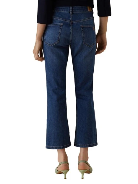 JEANS CROPPED A ZAMPA IN DENIM DI COTONE TRATTATO DONNA BLU