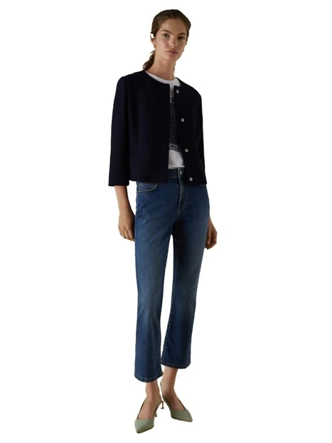 JEANS CROPPED A ZAMPA IN DENIM DI COTONE TRATTATO DONNA BLU