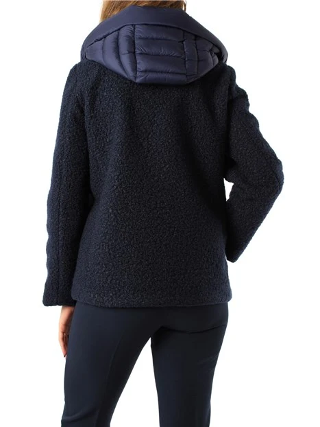 CAPPOTTO CORTO CON CAPPUCCIO A NAVETTA E ZIP DONNA BLU